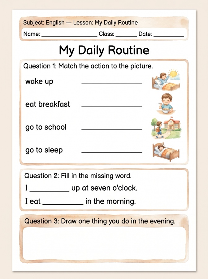 نمط ألوانٌ مائيّة — اللغة الإنجليزيّة: My Daily Routine